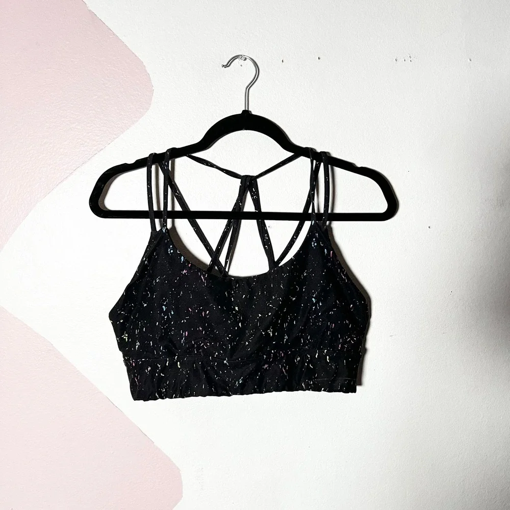 Slunks Sports Bra Womens XL Black Splatter Strappy High Impact